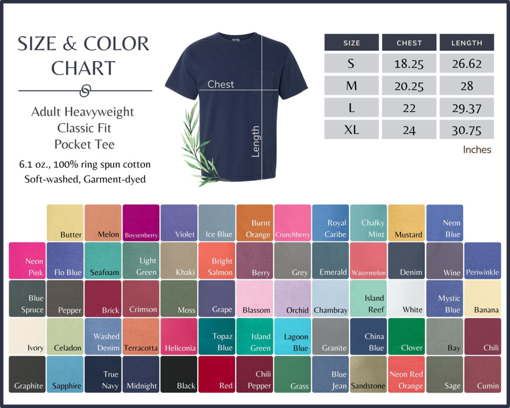 Tee Shirt colors and sizes